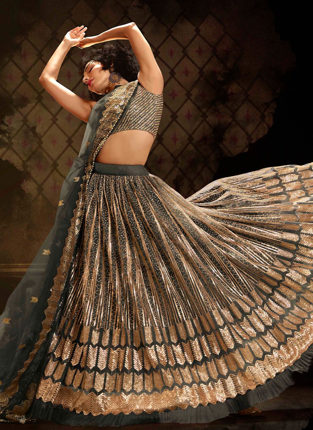 Lehenga Choli Net Grey Embroidered Lehenga Choli