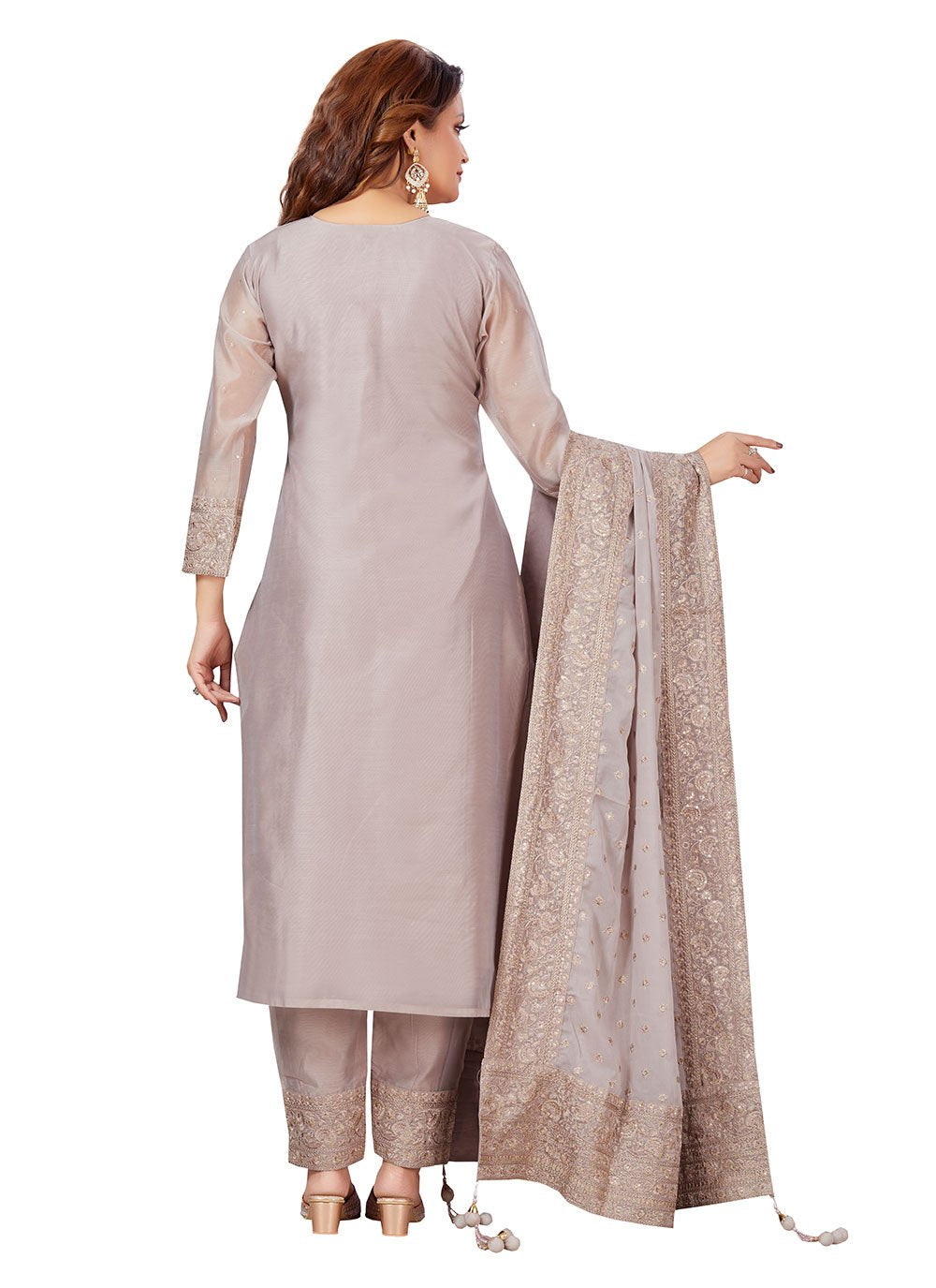 Salwar Suit Chanderi Grey Embroidered Salwar Kameez