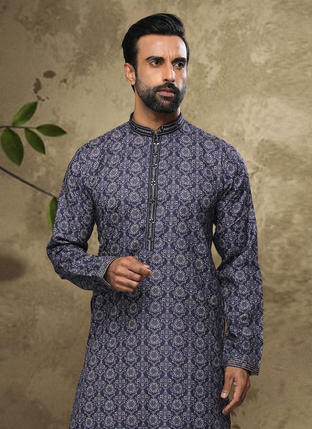 Dhoti Kurta Handloom Cotton Blue Digital Print Mens