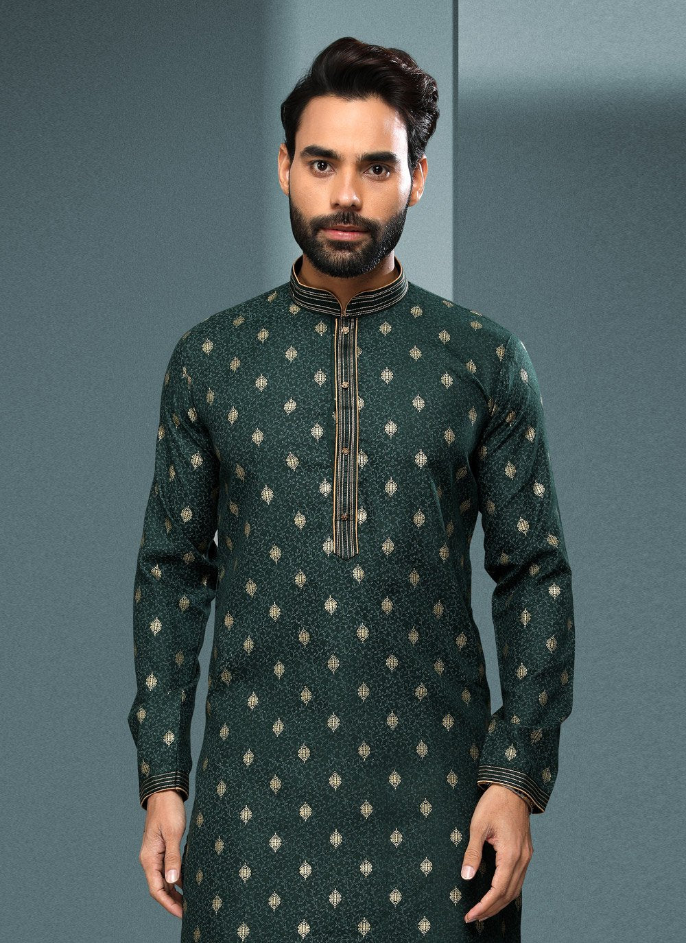 Dhoti Kurta Handloom Cotton Green Digital Print Mens
