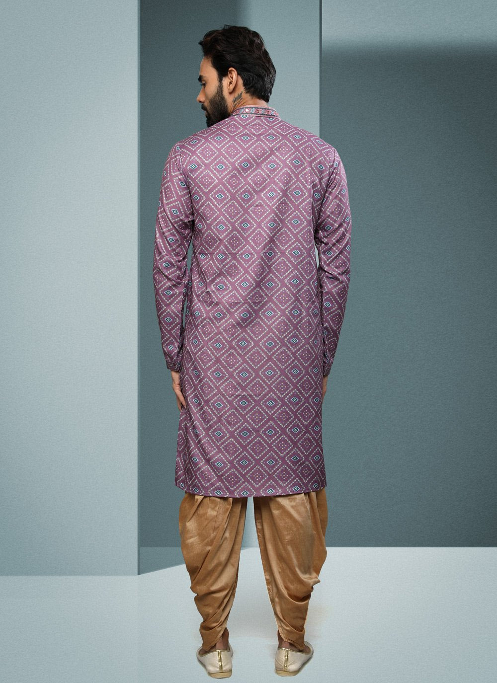 Dhoti Kurta Handloom Cotton Mauve Digital Print Mens