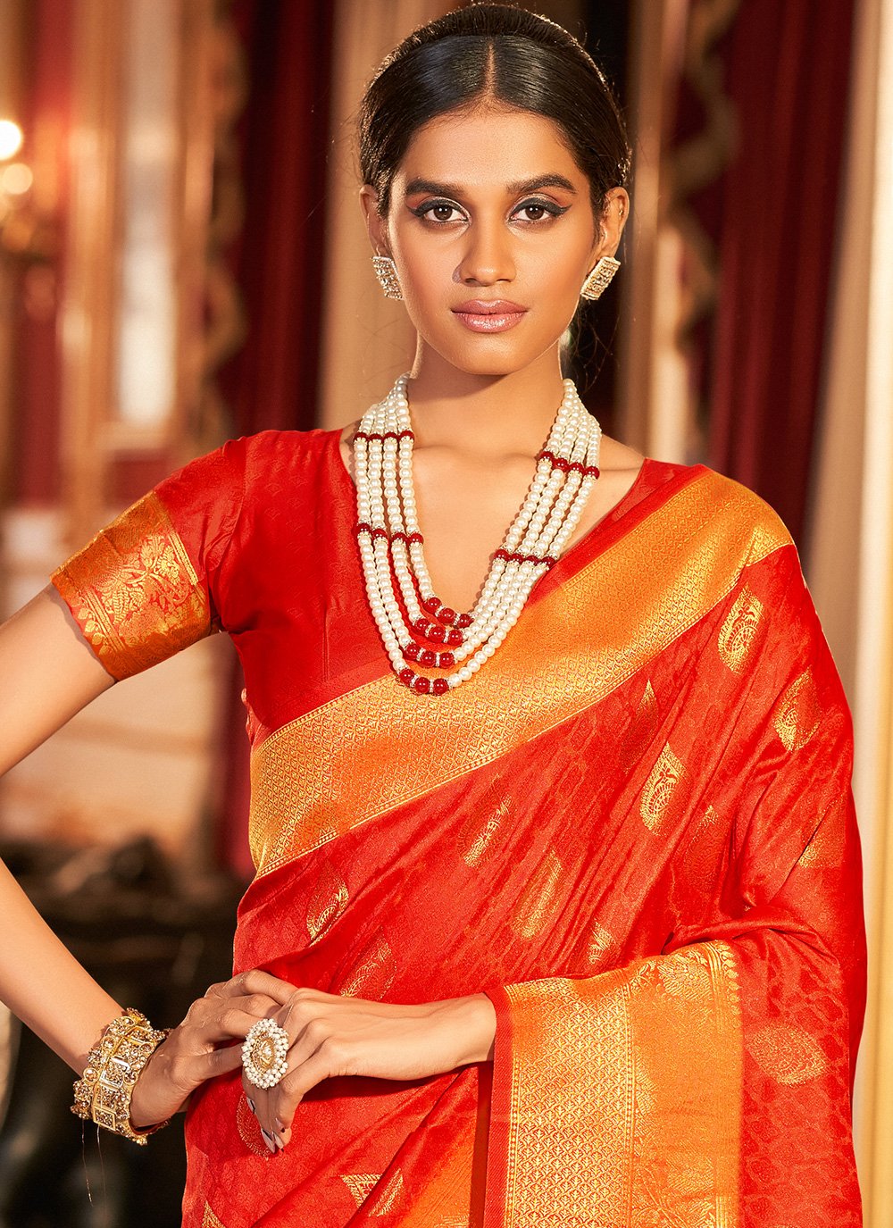 Designer Handloom Silk Orange Weaving Saree