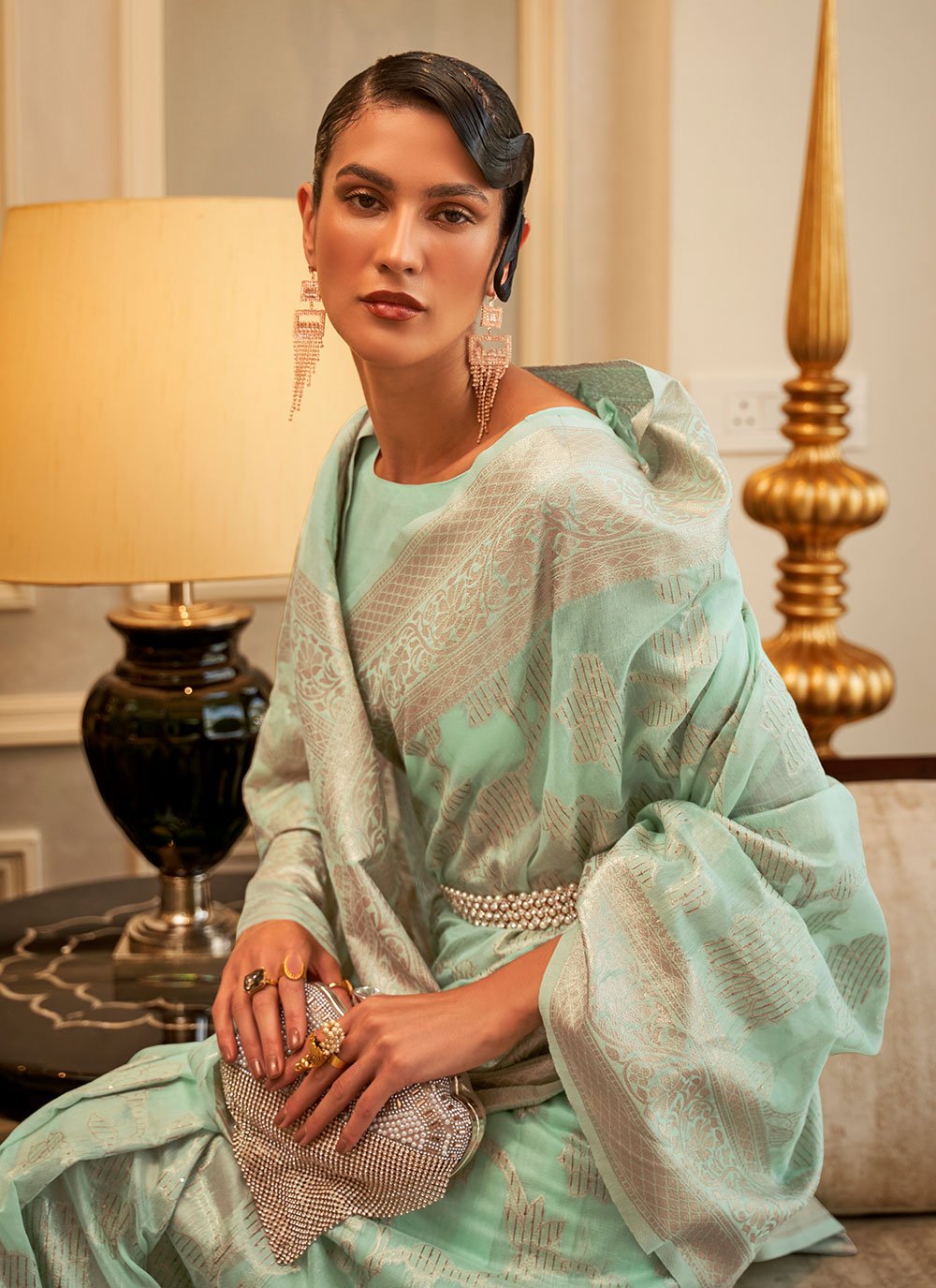 Classic Handloom Silk Sea Green Weaving Saree