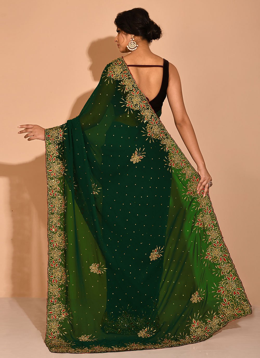 Contemporary Kanchipuram Silk Green Embroidered Saree