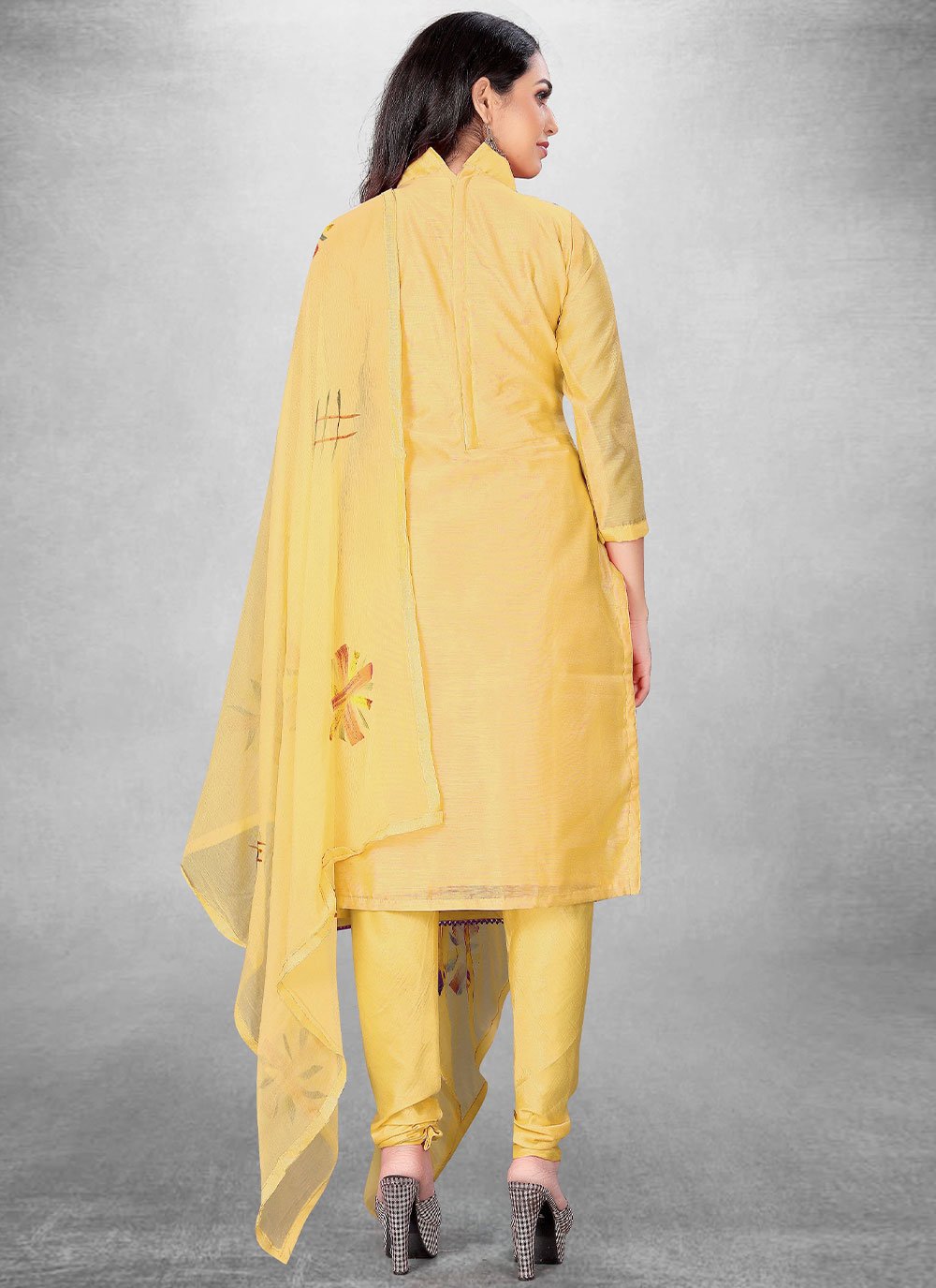Salwar Suit Cotton Yellow Hand Work Salwar Kameez