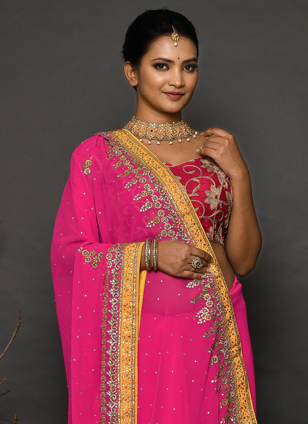 Contemporary Georgette Pink Hand Work Saree