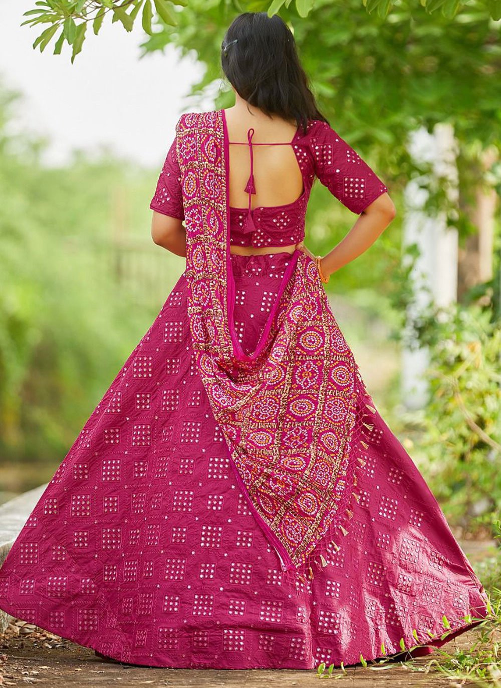 Lehenga Choli Banglori Silk Hot Pink Foil Print Lehenga Choli