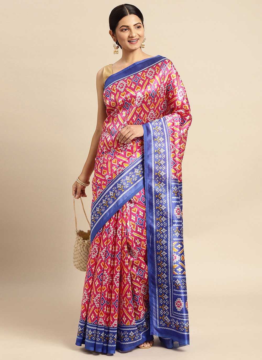 Casual Art Silk Hot Pink Print Saree