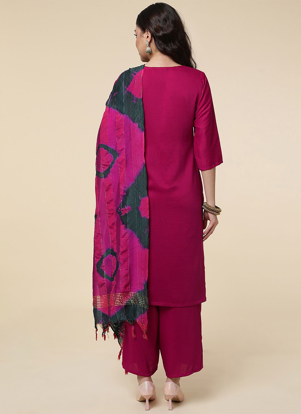 Designer Straight Salwar Suit Polyester Hot Pink Embroidered Salwar Kameez