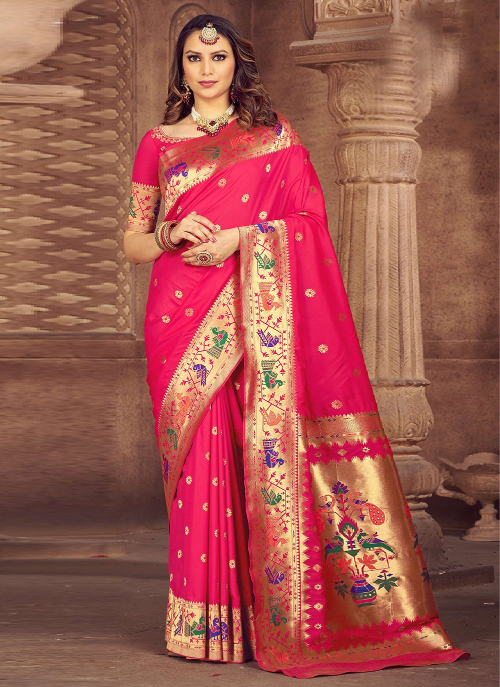 Contemporary Silk Hot Pink Weaving Saree