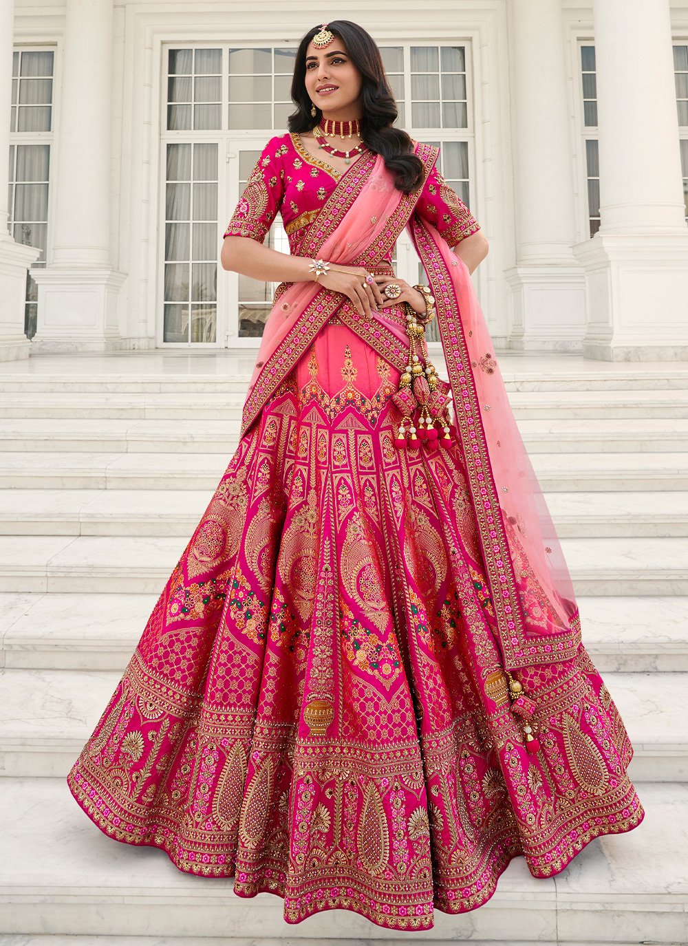 A Line Lehenga Silk Viscose Hot Pink Embroidered Lehenga Choli – Kajols -  Indian & Pakistani Fashion & Tailoring