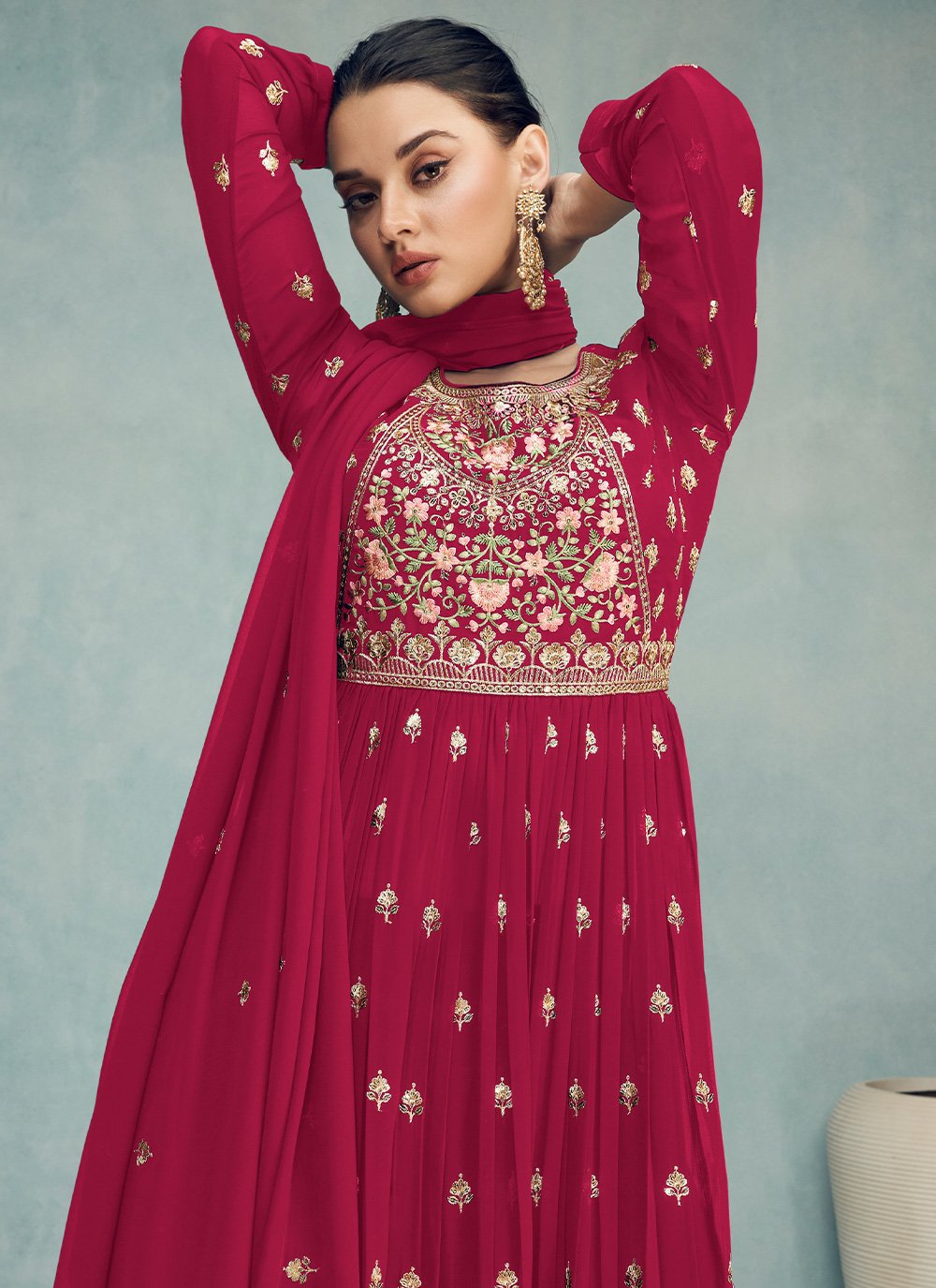 Salwar Suit Georgette Hot Pink Embroidered Salwar Kameez
