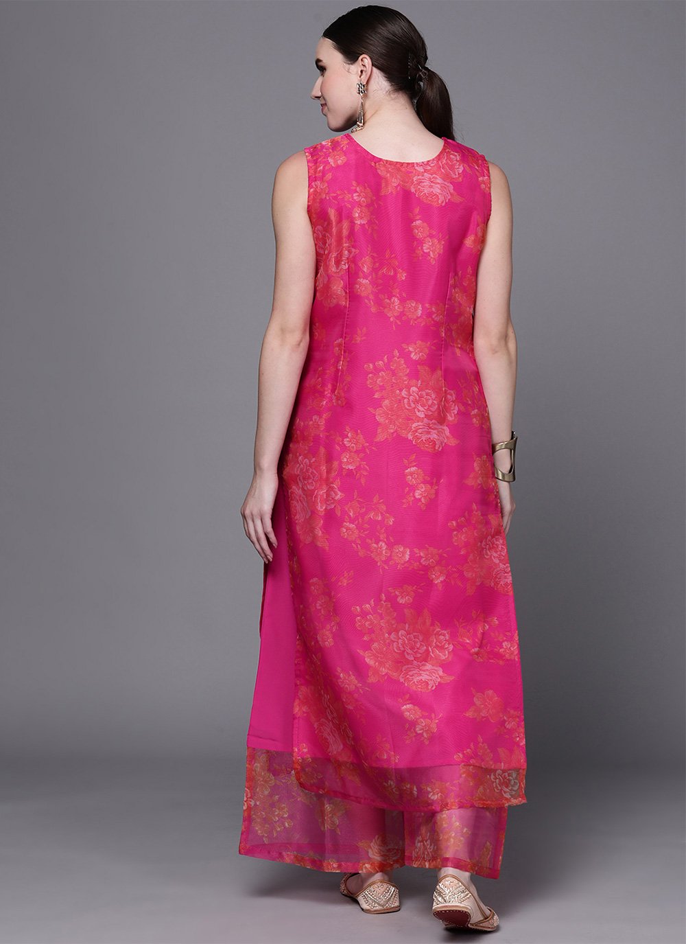 Designer Kurti Organza Hot Pink Print Kurtis