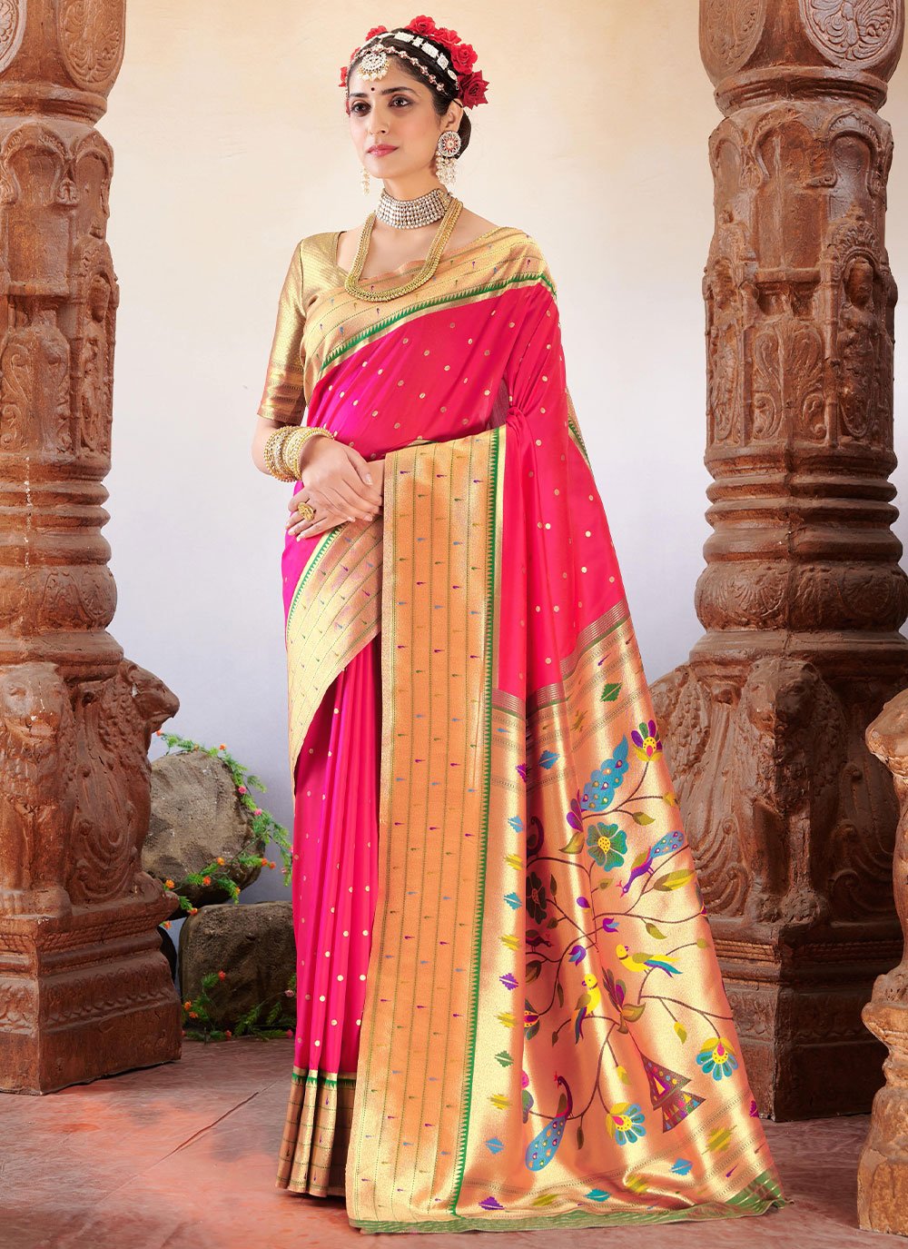 Trendy Saree Silk Hot Pink Weaving Saree