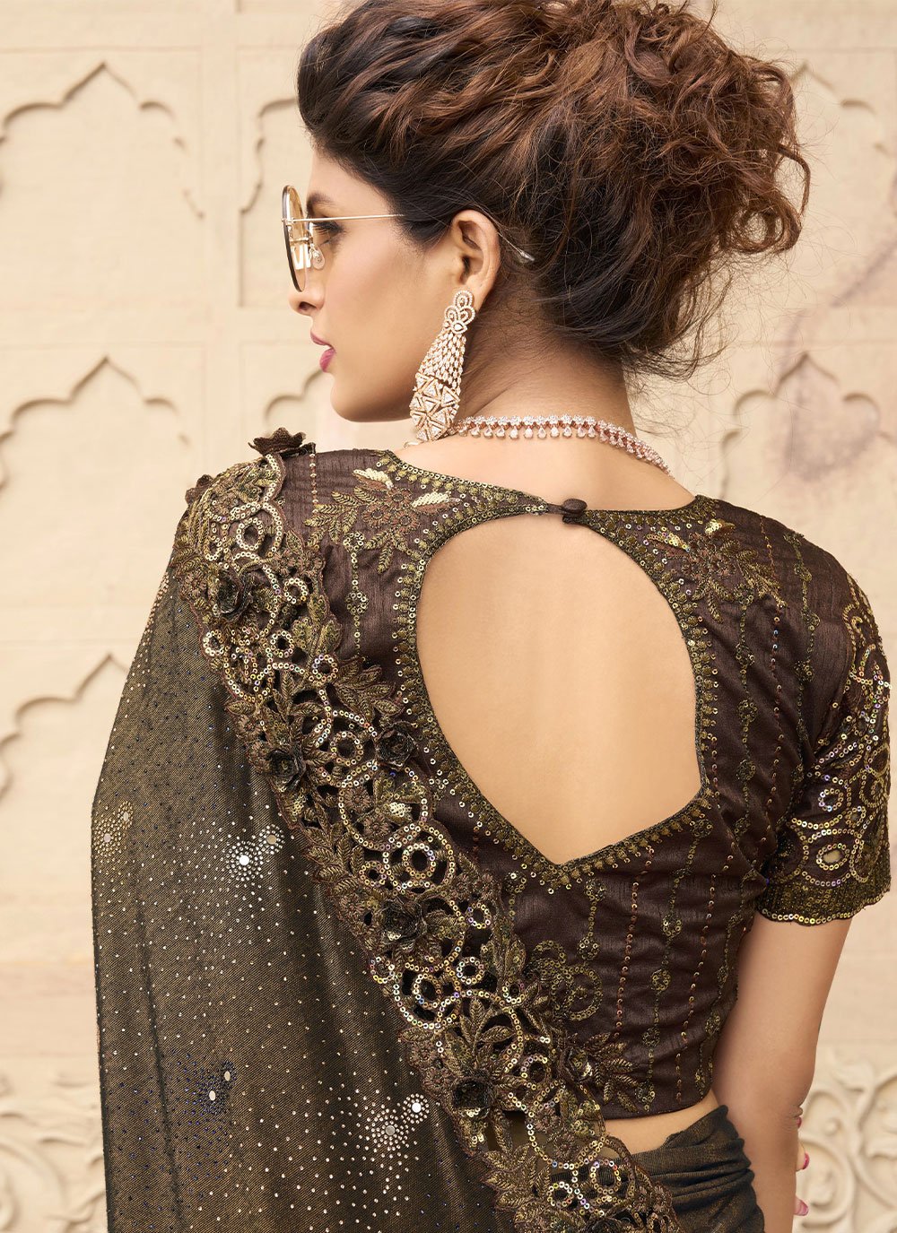 Classic Imported Brown Embroidered Saree