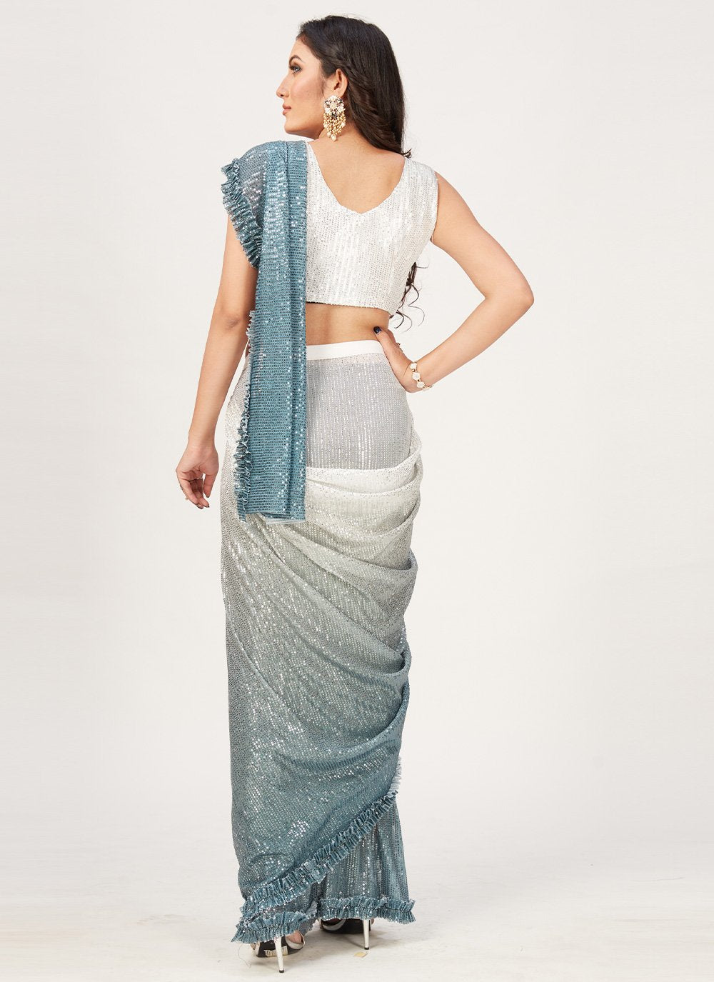 Contemporary Imported Multi Colour Sequins Saree