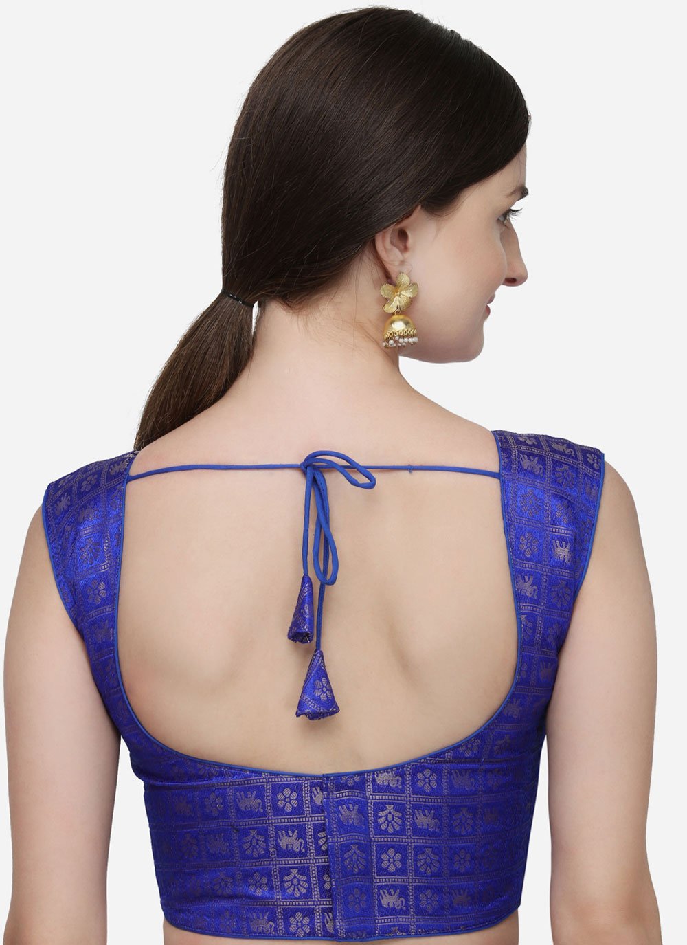 Designer Blouse Jacquard Blue Weaving Blouse