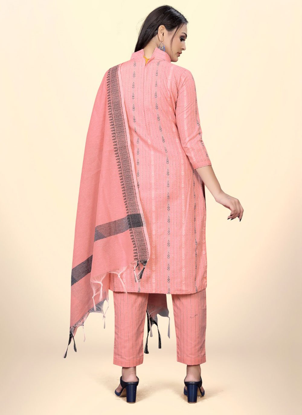 Pant Style Suit Cotton Jacquard Peach Embroidered Salwar Kameez