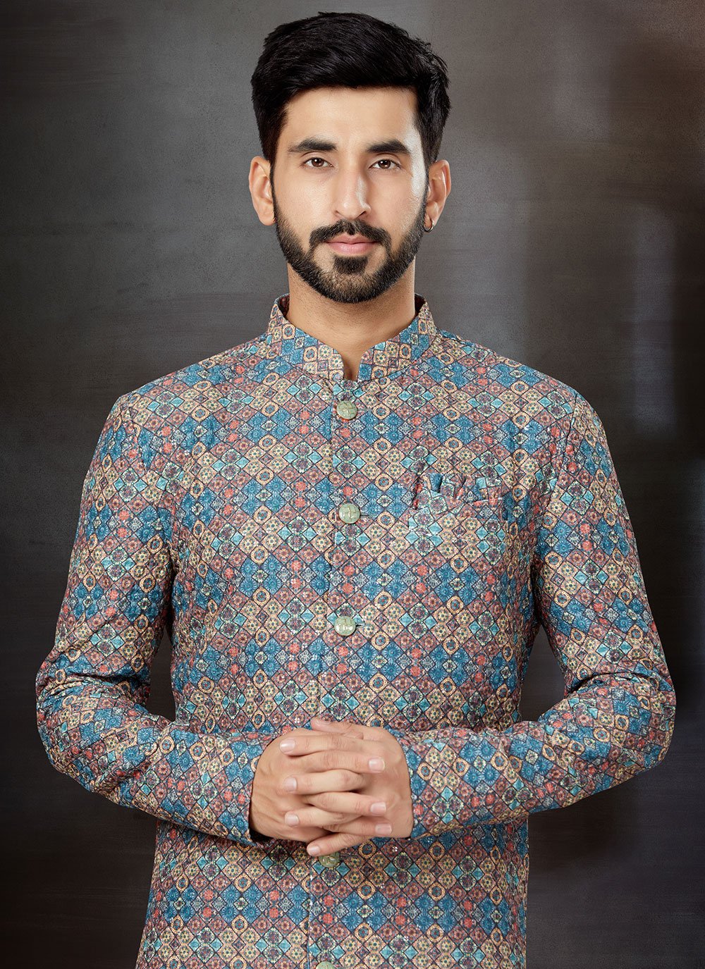 Indo Western Sherwani Jacquard Multi Colour Fancy Work Mens