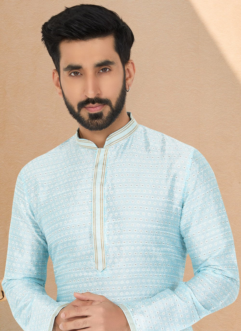 Kurta Pyjama Brocade Jacquard Aqua Blue Jacquard Work Mens