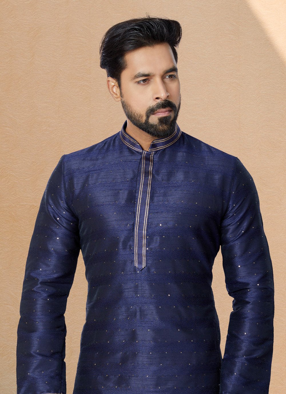Kurta Pyjama Cotton Jacquard Blue Jacquard Work Mens