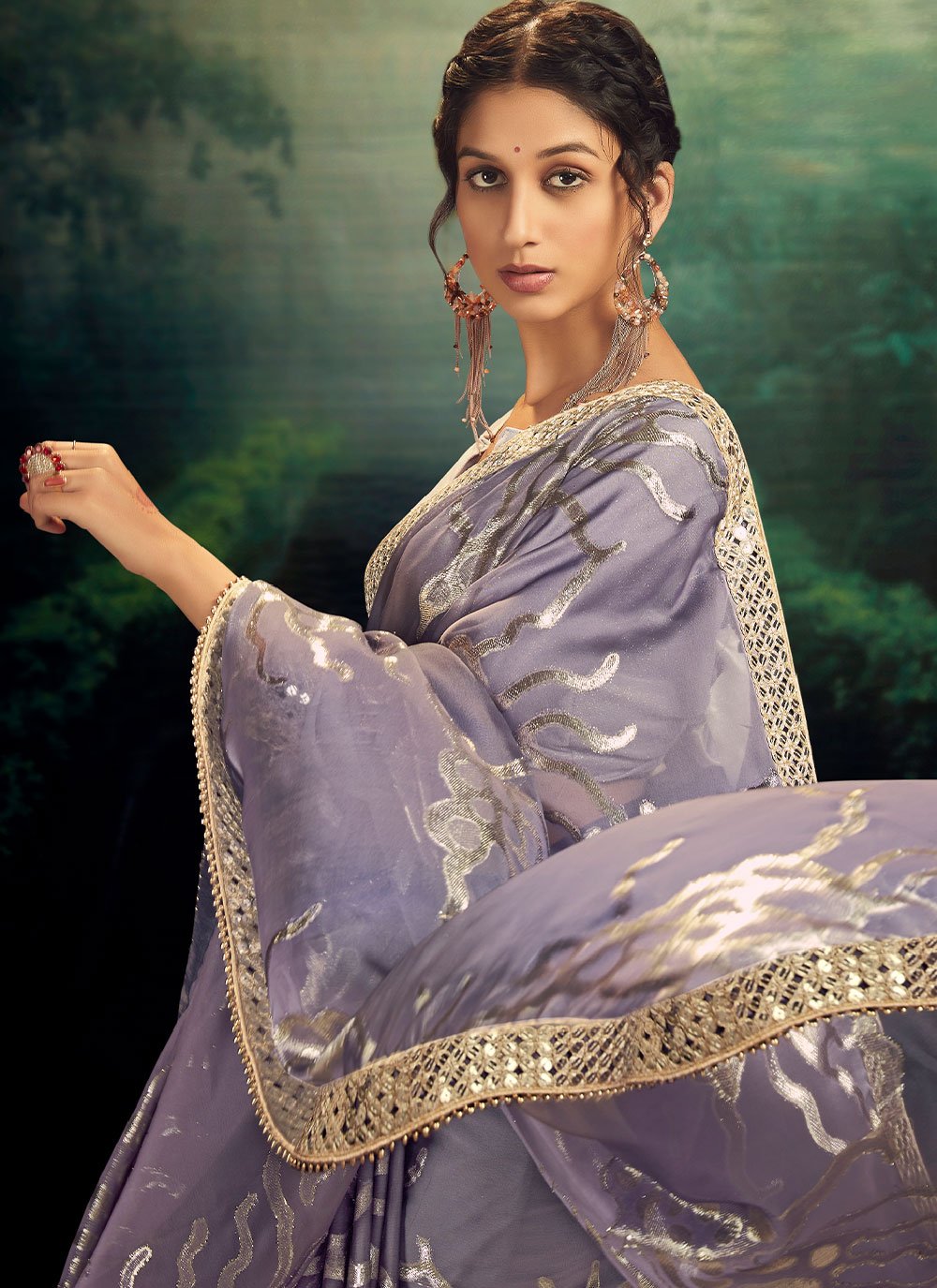 Trendy Saree Jacquard Rangoli Purple Fancy Work Saree