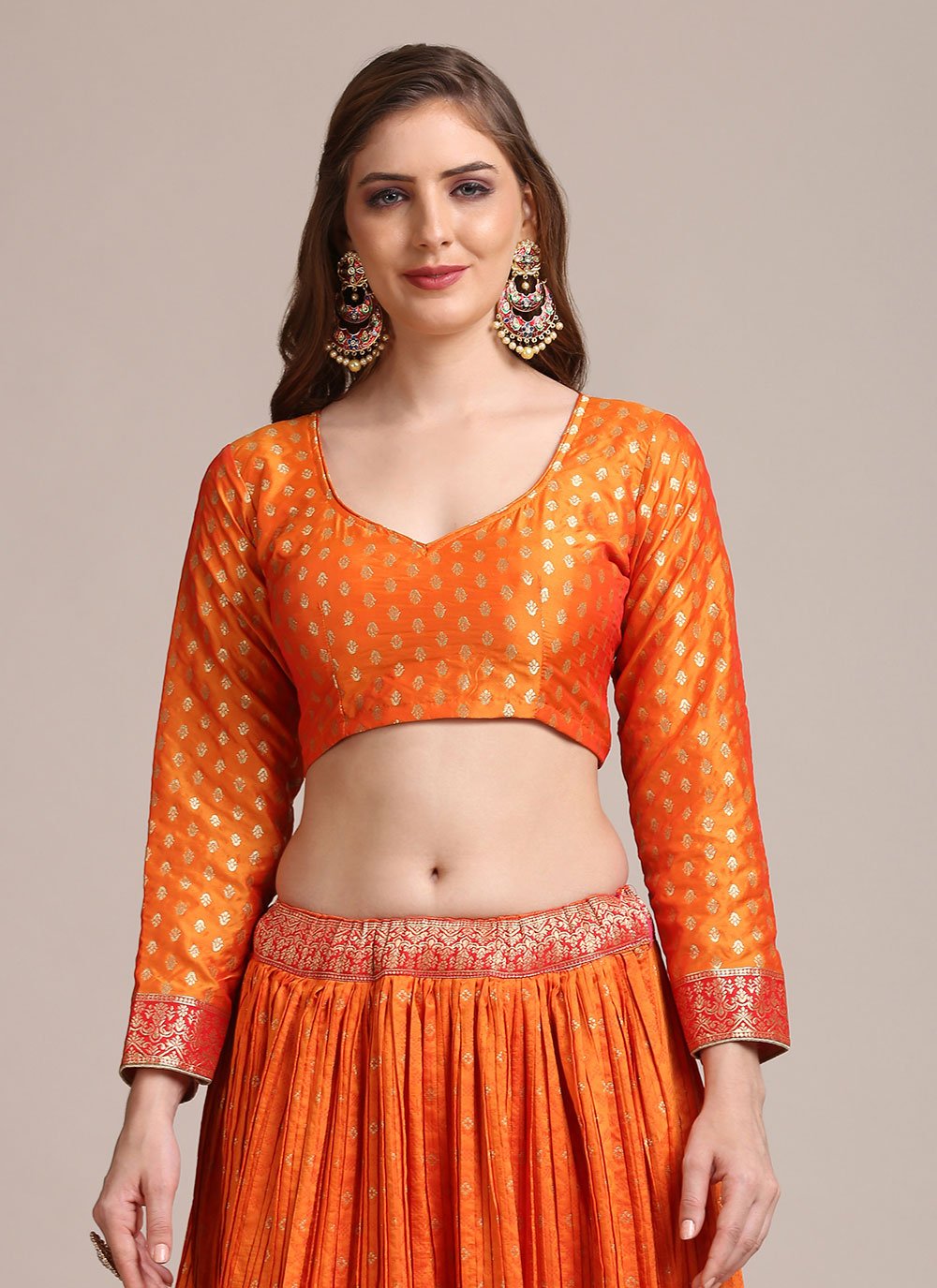 Lehenga Choli Jacquard Silk Orange Woven Lehenga Choli