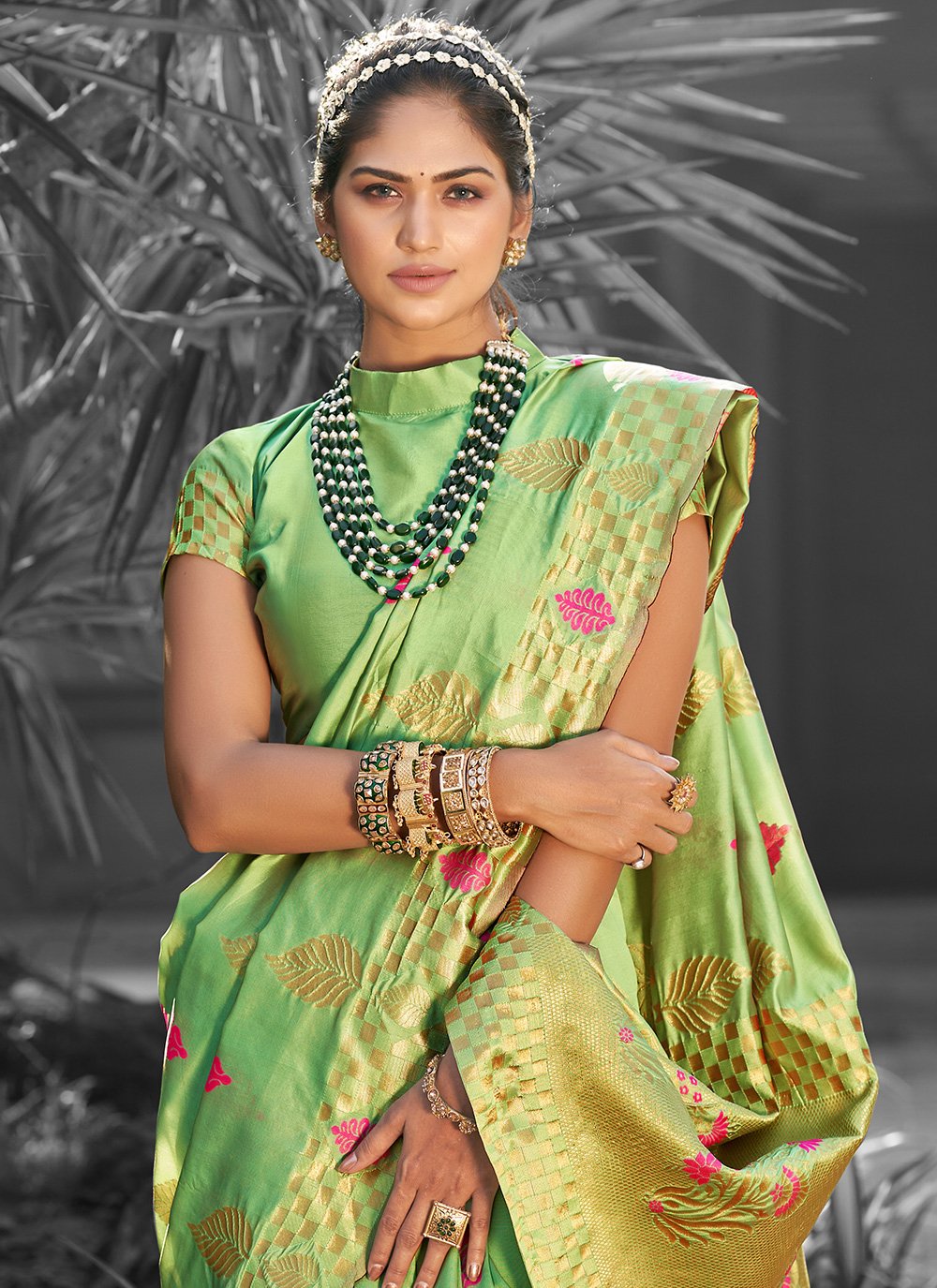 Contemporary Jacquard Silk Sea Green Jacquard Work Saree