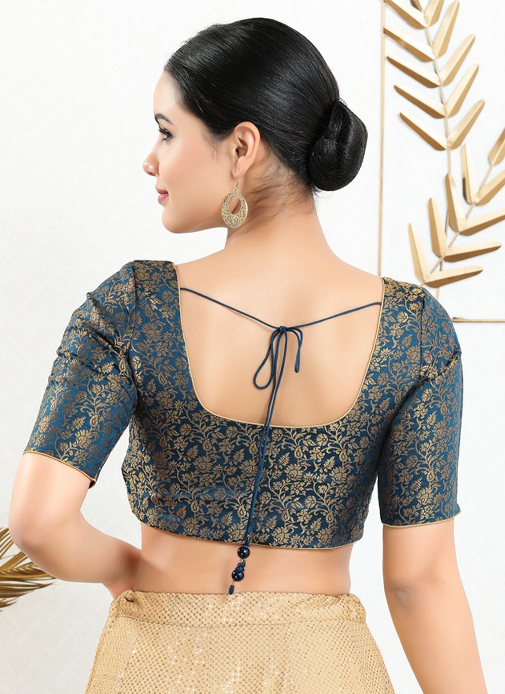 Designer Blouse Jacquard Teal Print Blouse