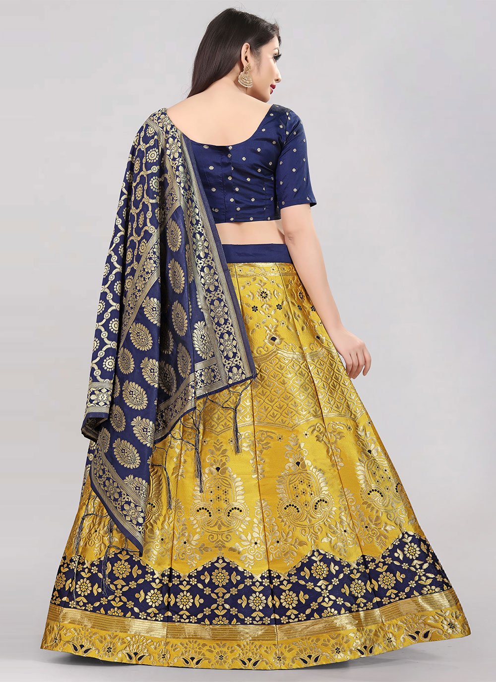 A Line Lehenga Banarasi Silk Jacquard Mustard Jacquard Work Lehenga Choli