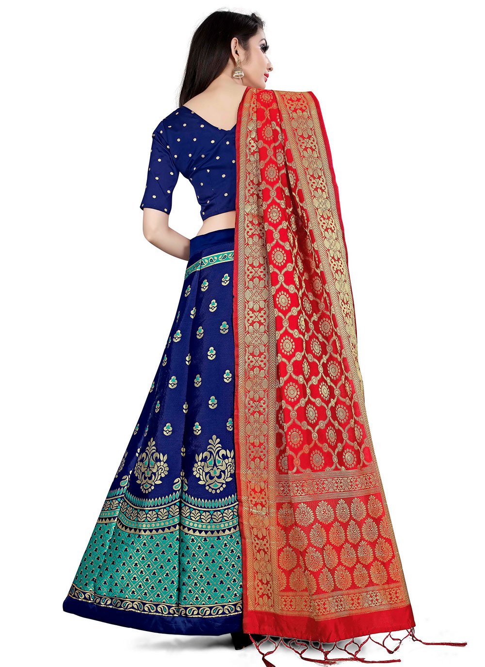Lehenga Choli Banarasi Silk Blue Jacquard Work Lehenga Choli