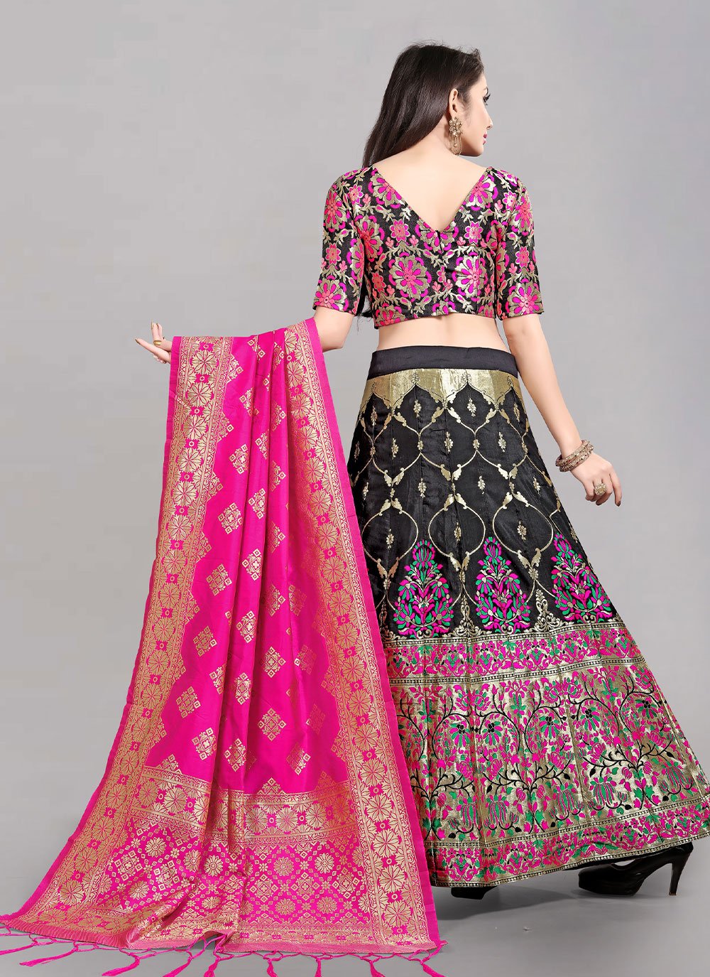Lehenga Choli Banarasi Silk Jacquard Black Jacquard Work Lehenga Choli
