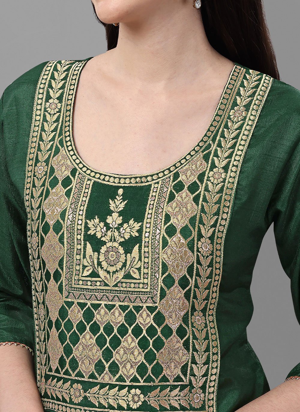 Party Wear Kurti Silk Green Jacquard Work Kurtis