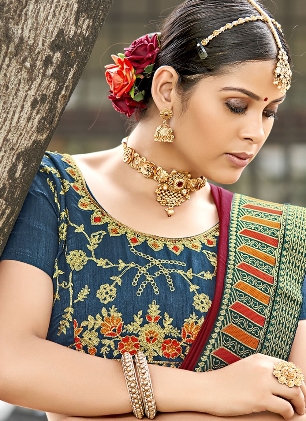 Contemporary Vichitra Silk Wine Jacquard Work Saree