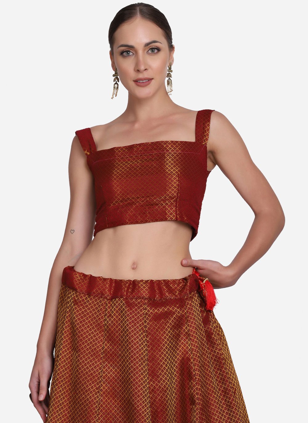Lehenga Choli Jacquard Maroon Woven Lehenga Choli