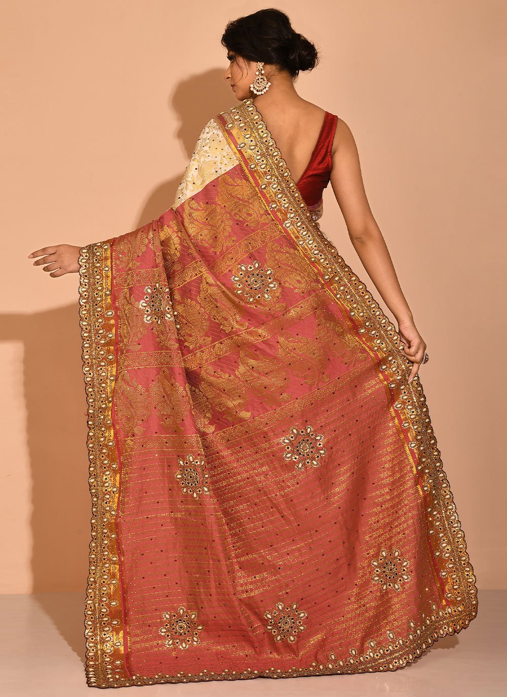 Designer Kanchipuram Silk White Embroidered Saree