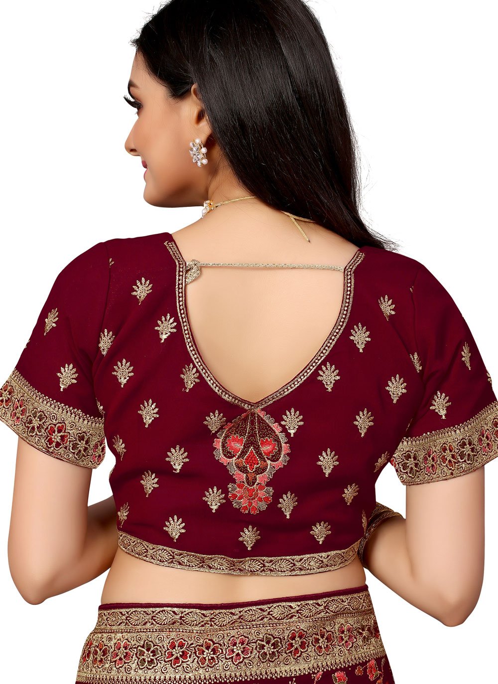 Classic Georgette Maroon Embroidered Saree