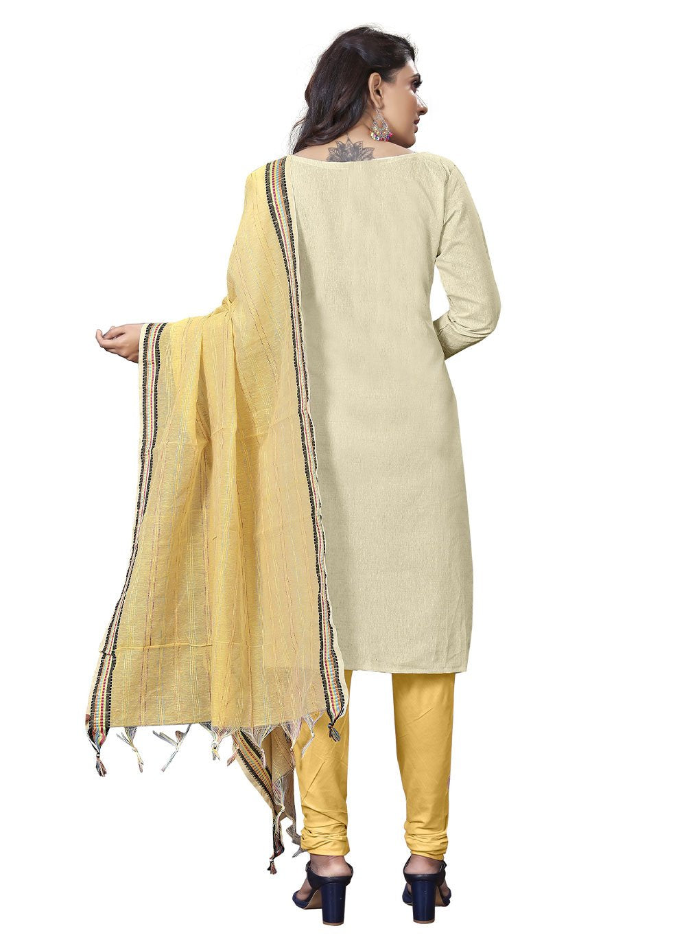 Salwar Suit Cotton Khadi Off White Embroidered Salwar Kameez