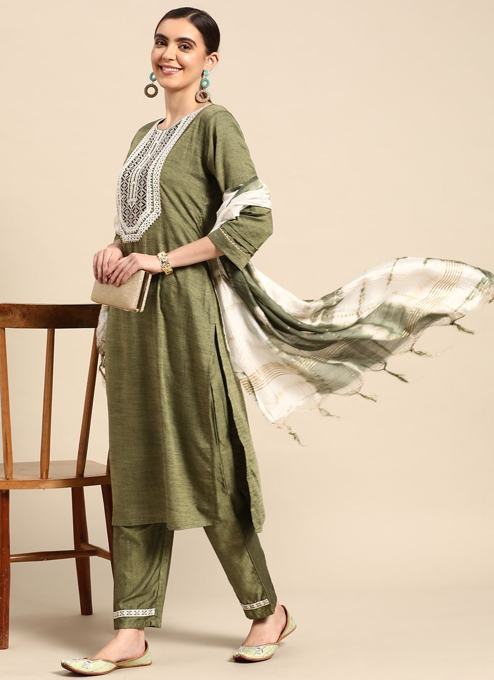 Salwar Suit Poly Cotton Khaki Embroidered Salwar Kameez – Kajols