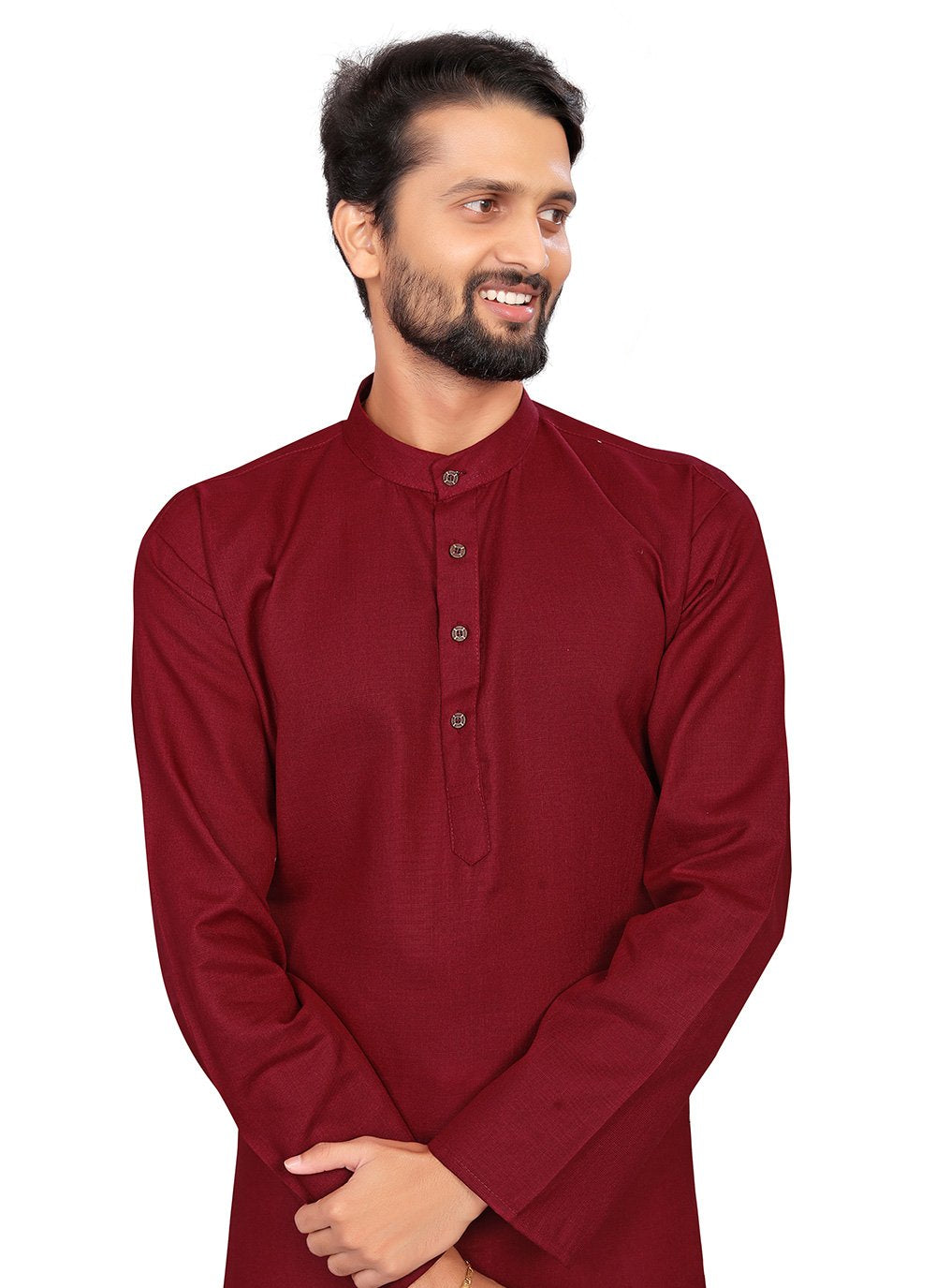 Kurta Pyjama Cotton Maroon Plain Mens