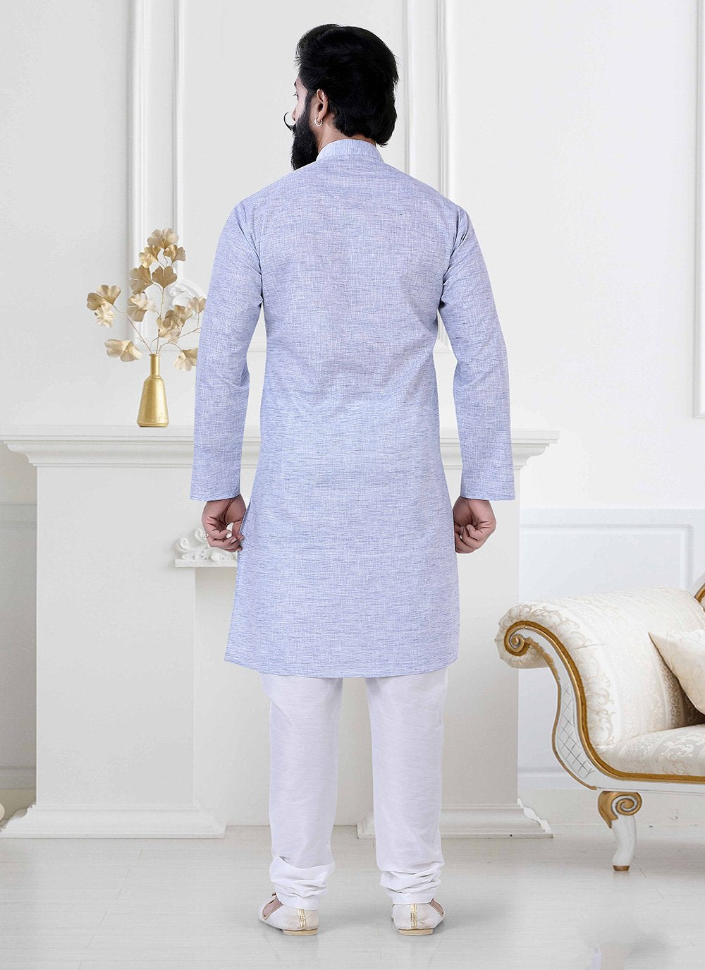 Kurta Pyjama Linen Purple Print Mens