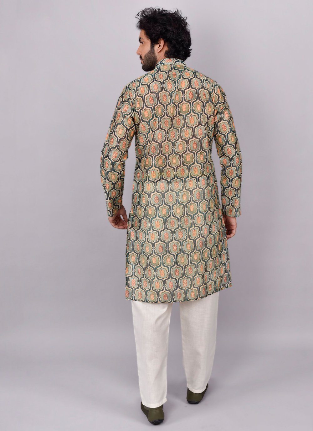 Kurta Pyjama Silk Multi Colour Print Mens