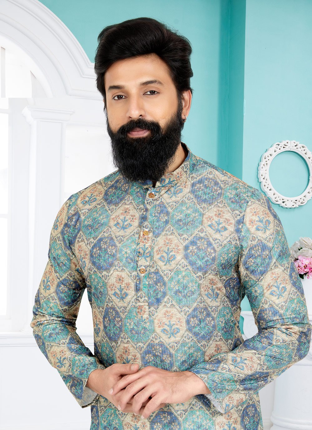 Kurta Pyjama Fancy Fabric Multi Colour Digital Print Mens