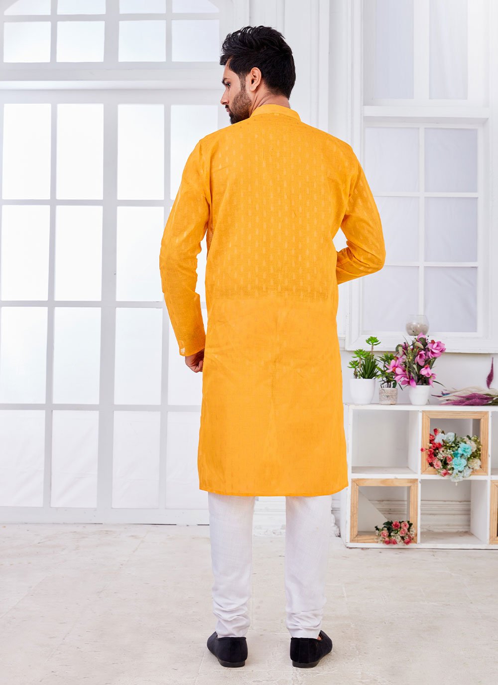 Kurta Cotton Mustard Weaving Mens