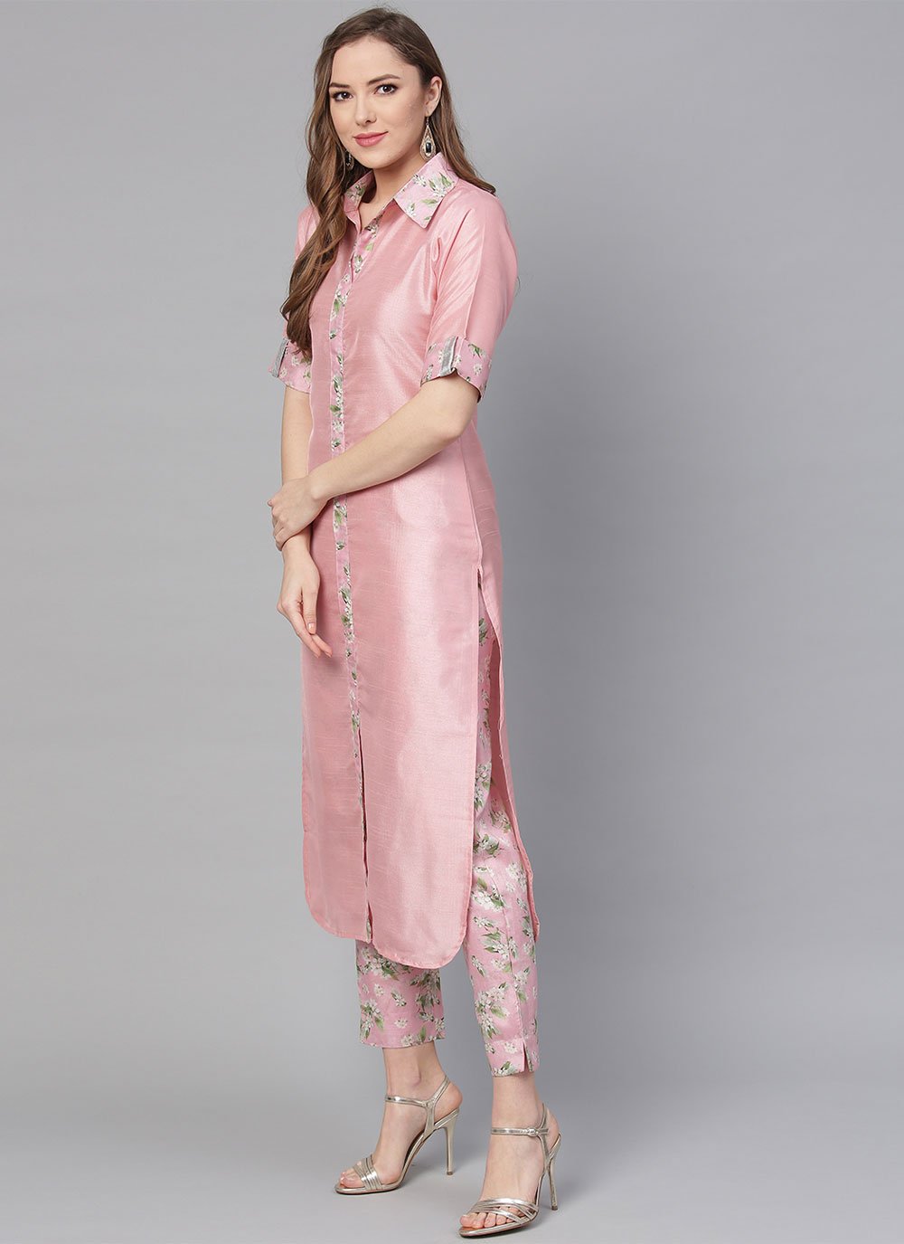 Casual Kurti Poly Silk Pink Lace Kurtis