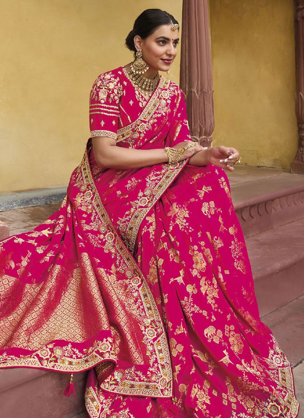 Classic Silk Pink Embroidered Saree
