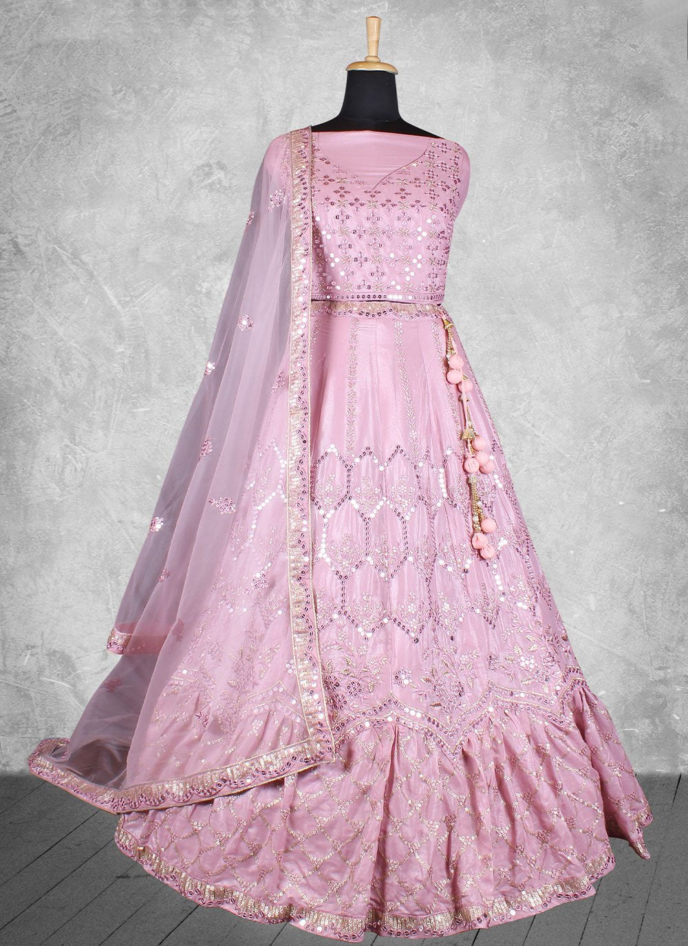 A Line Lehenga Georgette Lavender Embroidered Lehenga Choli