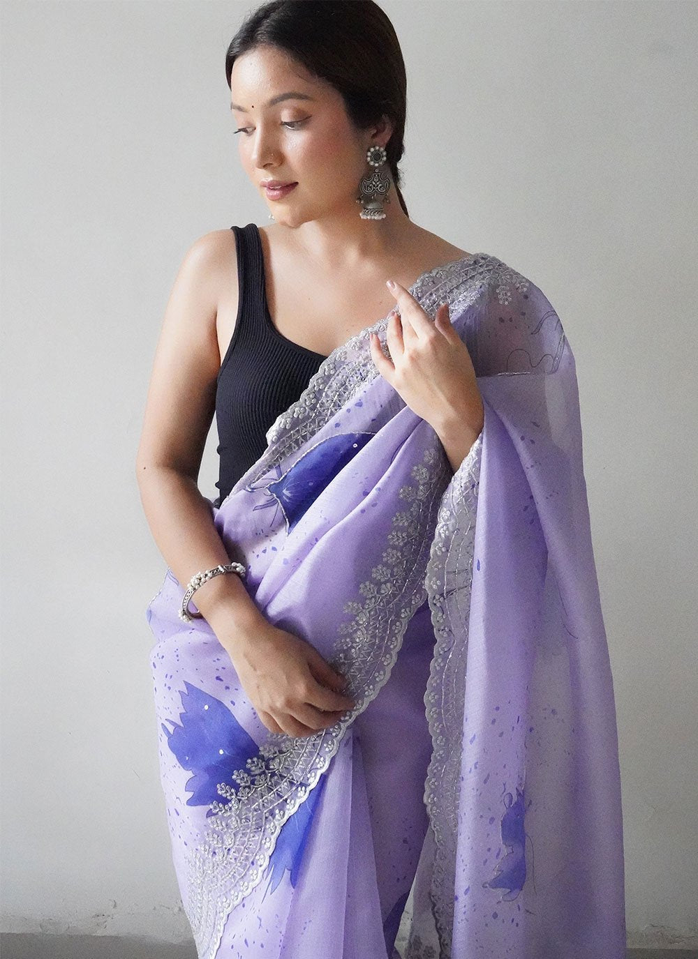 Contemporary Organza Lavender Cut Work Saree