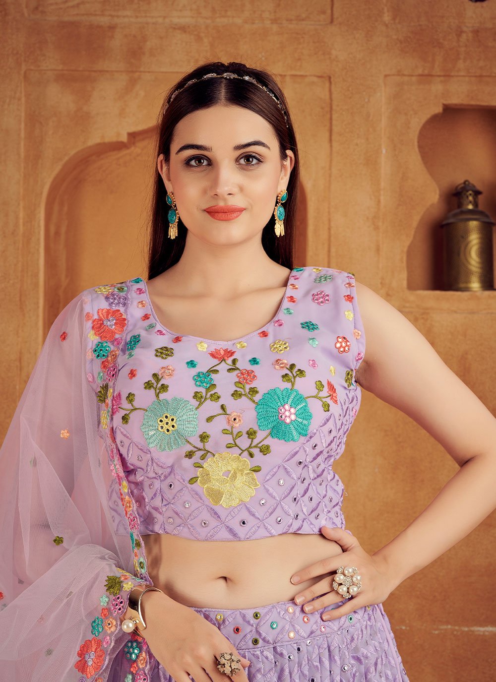 Lehenga Choli Georgette Lavender Embroidered Lehenga Choli