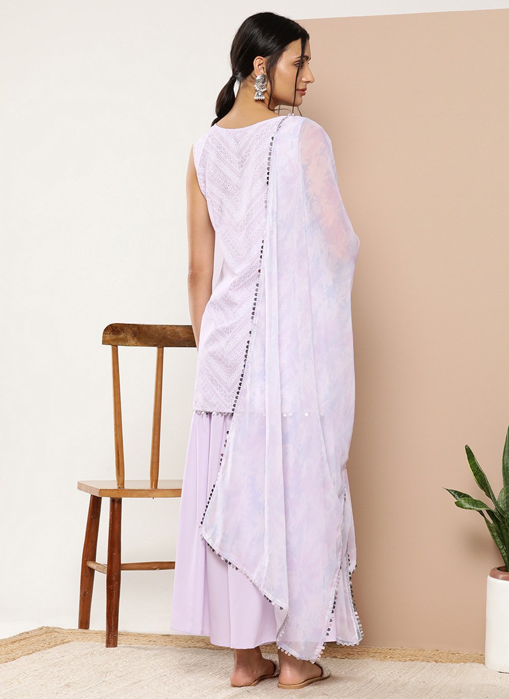 Party Wear Kurti Crepe Silk Lavender Print Kurtis